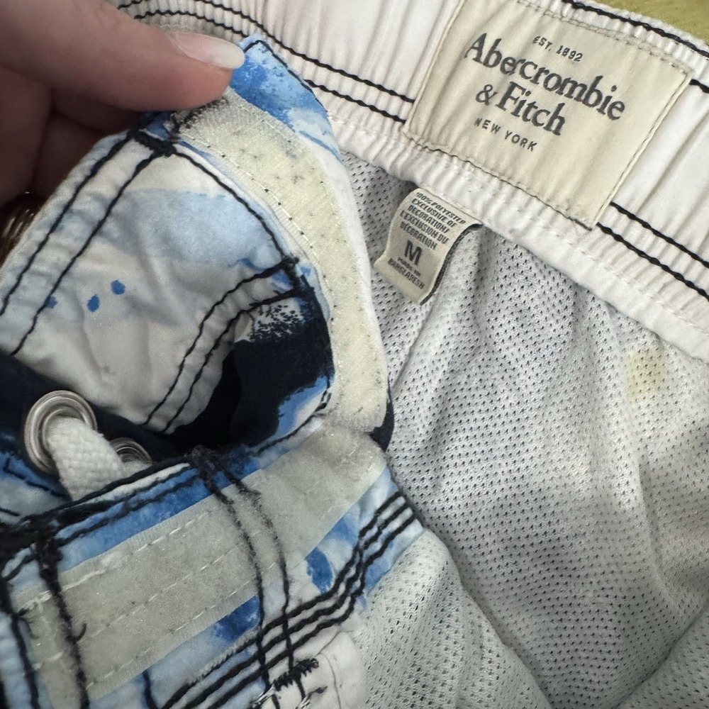 VTG Abercrombie Fitch Swim Trunks Y2K Mens Medium Blue Floral Baggy Shorts - Picture 7 of 9